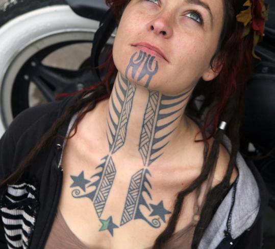 Neck Tattoo Art on Girl